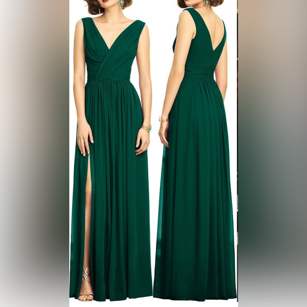 Full length v-neck evening gown in hunter green, size 10
